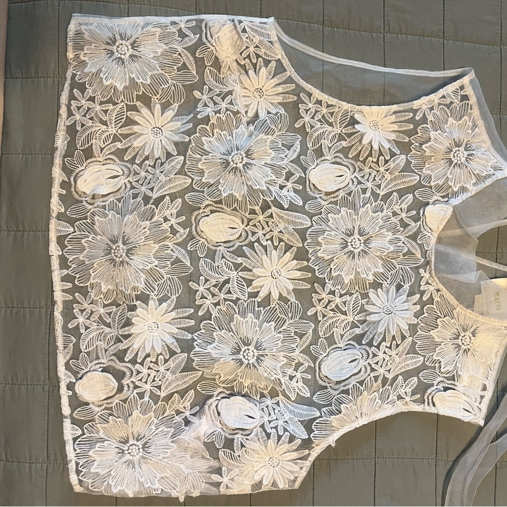 Maeve by Anthropologie Sheer White Floral Top